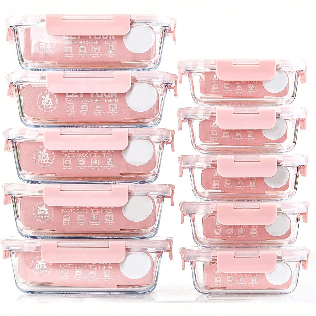 Food Storage Plastic Containers With Lids - Paquete de 10 recipientes de vidrio