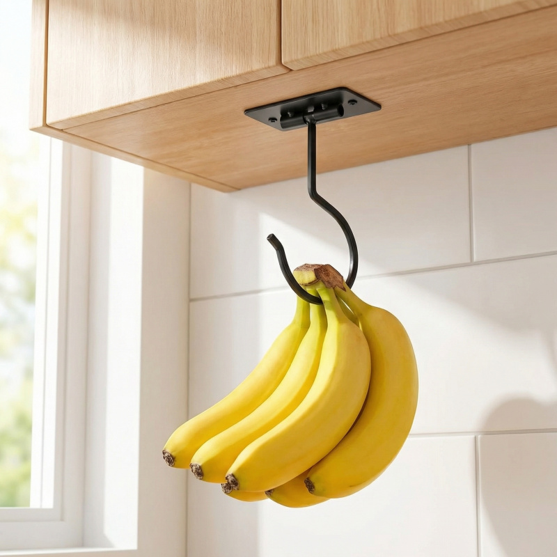 Food Storage Cabinet For Kitchen - Gancho Adhesivo de Metal Negro para